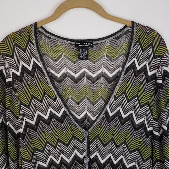 Doncaster Lightweight Cardigan Gray White Brown Lime Green Chevron Size XL - Picture 3 of 8